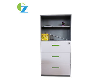 Modern Office Steel Filing Cabinet With Shelves Above Three Drawer Green Handle